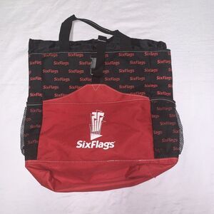 Vintage Six Flags Red & Black Tote Bag / Backpack Approximately 17" X 14"